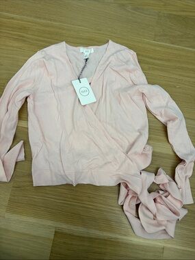 1901 Women's Pale Pink Wrap Tie Long Sleeve Top